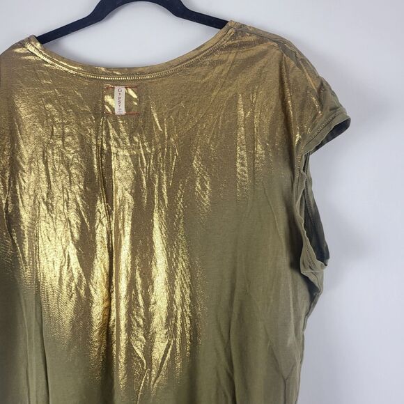 Revolve Gypsy 05 Top M Womens Gold Shimmer Cap Sleeve Pullover Top - Picture 10 of 12